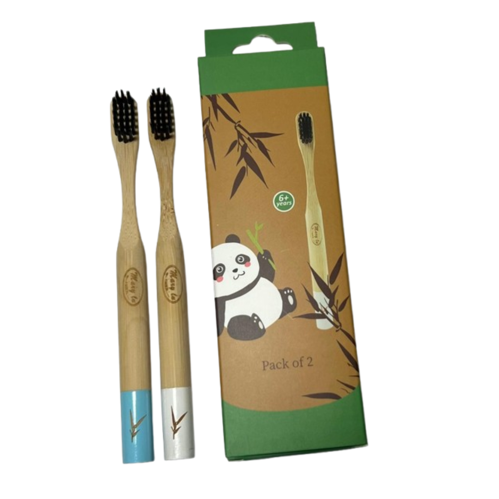 Back of 2 Bamboo Toothy of with Charcoal Bristles 